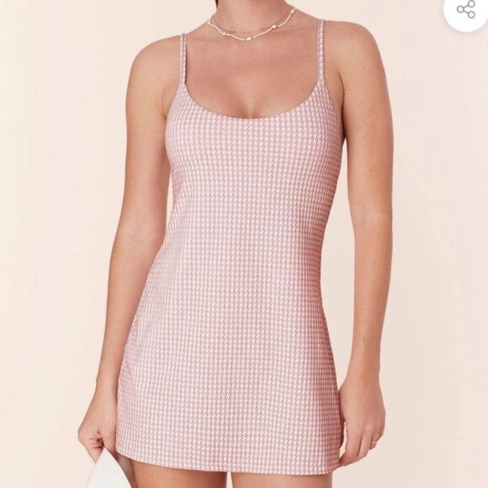 Andie The Amalfi Swim Dress Koi Pink Houndstooth size S NWOT